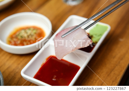 Korean seafood dish. raw fish Sashimi Korean seafood dish. raw fish Sashimi 123227867