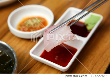 Korean seafood dish. raw fish Sashimi Korean seafood dish. raw fish Sashimi 123227868
