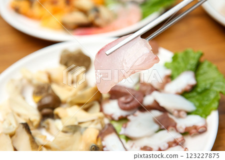 Korean seafood dish. raw fish Sashimi 123227875