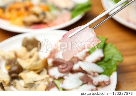 Korean seafood dish. raw fish Sashimi 123227876
