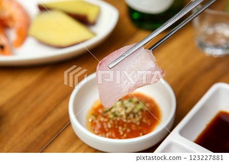 Korean seafood dish. raw fish Sashimi Korean seafood dish. raw fish Sashimi 123227881