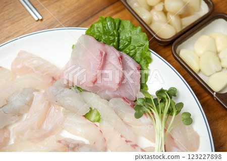 Korean seafood dish. raw fish Sashimi Korean seafood dish. raw fish Sashimi 123227898