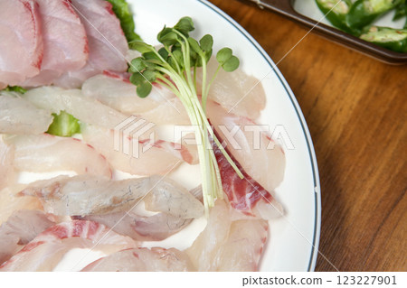 Korean seafood dish. raw fish Sashimi 123227901