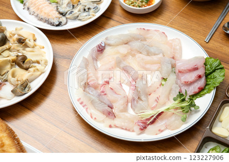 Korean seafood dish. raw fish Sashimi Korean seafood dish. raw fish Sashimi 123227906