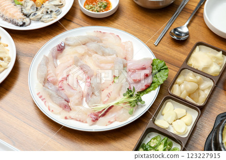 Korean seafood dish. raw fish Sashimi 123227915