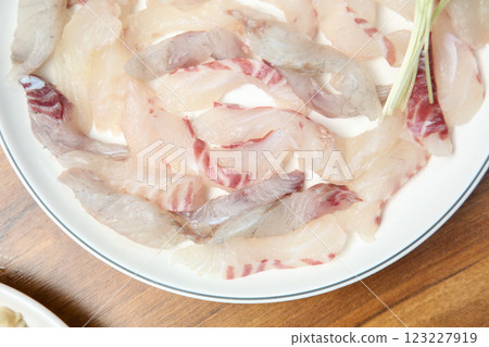 Korean seafood dish. raw fish Sashimi 123227919