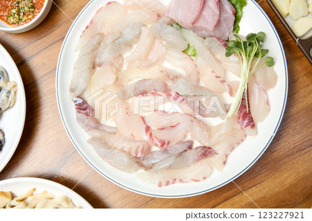 Korean seafood dish. raw fish Sashimi 123227921