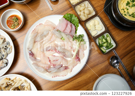 Korean seafood dish. raw fish Sashimi Korean seafood dish. raw fish Sashimi 123227926