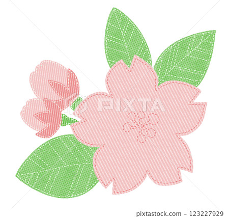 A cherry blossom illustration in the style of a patch with stitches A cherry blossom illustration in the style of a patch with stitches 123227929