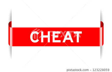 Red color inserted label banner with word cheat on white background 123228059
