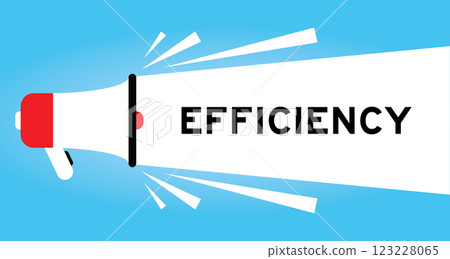 Color megaphone icon with word efficiency in white banner on blue background 123228065