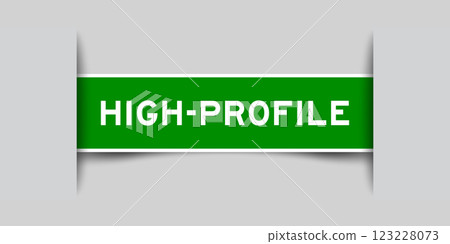 Green color square shape sticker label with word high profile inserted in gray background Green color square shape sticker label with word high profile inserted in gray background 123228073