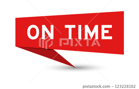 Red color speech banner with word on time on white background 123228102