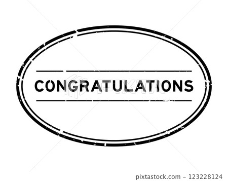 Grunge black congratulations word oval rubber seal stamp on white background 123228124