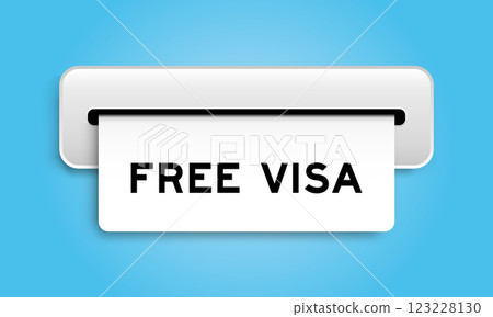 White coupon banner with word free visa from machine on blue color background 123228130