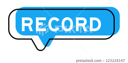 Speech banner and blue shade with word record on white background 123228147