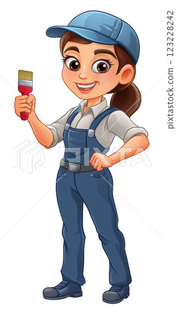Woman Female Painter Decorator Cartoon Mascot 123228242