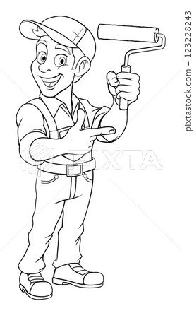 Painter Decorator Cartoon Paint Roller Handyman 123228243