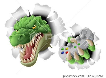 Crocodile Dinosaur Alligator Gamer Gaming Mascot Crocodile Dinosaur Alligator Gamer Gaming Mascot 123228261