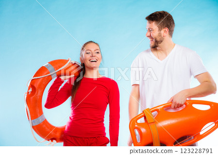 lifeguards on duty with equipment lifeguards on duty with equipment 123228791