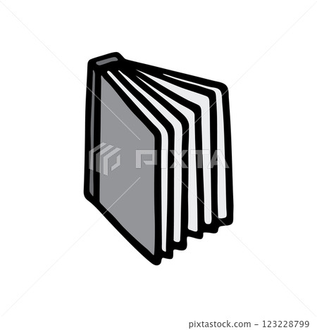 Doodle open book icon hand drawn with black line in freehand style, colored grey 123228799