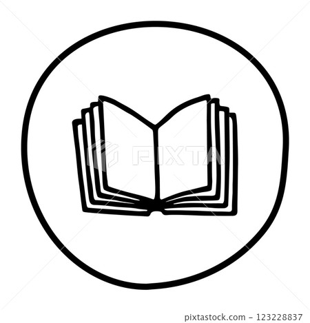 Doodle open book icon hand drawn with black line in freehand style 123228837