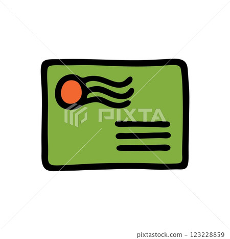 Doodle letter envelope icon hand drawn with black line, freehand style and color 123228859