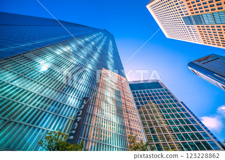 Tokyo cityscape in Japan, overlooking the Shiodome business district. A ray of hope = 19th 123228862