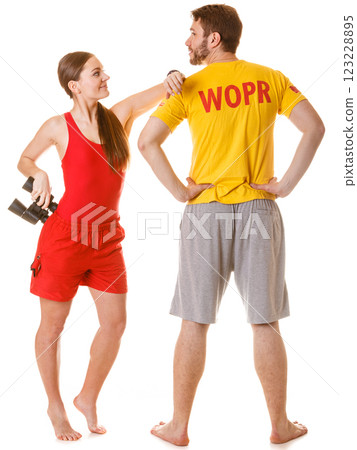 Lifeguards with binoculars. Accident prevention. 123228895