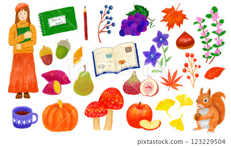 Autumn drawn with colored pencils 123229504