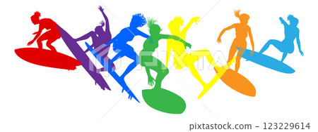 Surfer Surfboard Surfers Women Female Silhouettes Surfer Surfboard Surfers Women Female Silhouettes 123229614