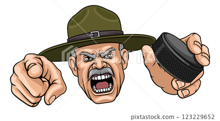 Drill Instructor Sergeant Ice Hockey Sports Mascot Drill Instructor Sergeant Ice Hockey Sports Mascot 123229652