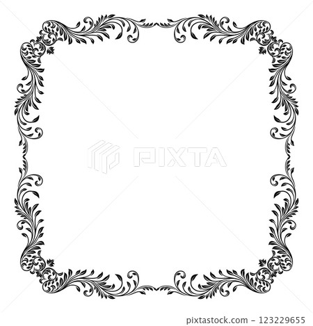 Filigree Heraldic Crest Motif Floral Pattern Frame 123229655