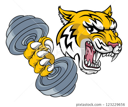 Wildcat Bobcat Weight Lifting Dumbbell Mascot 123229656