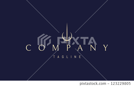 Vector golden logo with an abstract image of a sword made of rays of light against the background of the moon. Vector golden logo with an abstract image of a sword made of rays of light against the background of the moon. 123229805