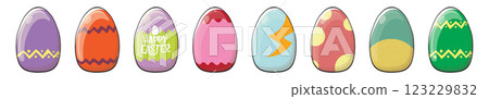 Color hand drawn Easter eggs set with different texture isolated on transparent background. Spring holiday. Vector Illustration. Happy easter egg horizontal banner. Happy easter vector design element 123229832