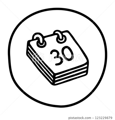 Doodle calendar end month icon or logo hand drawn with black line in freehand style 123229879