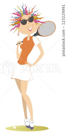 Young woman playing tennis.  Tennis court. Pretty young woman plays tennis. Isolated on white background 123229991