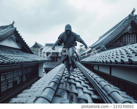 忍者在屋頂上奔跑 123230002