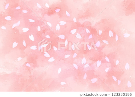 Pink watercolor background with falling cherry blossom petals, cherry blossom snow, spring Pink watercolor background with falling cherry blossom petals, cherry blossom snow, spring 123230196