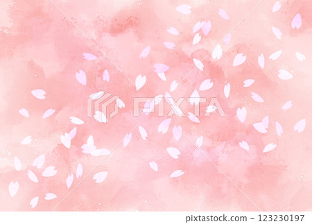 粉紅色水彩背景，櫻花花瓣飄落，櫻花雪，春天 123230197