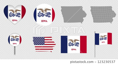 Iowa State Flags and Maps Icon Pack. Vector illustration. 123230537