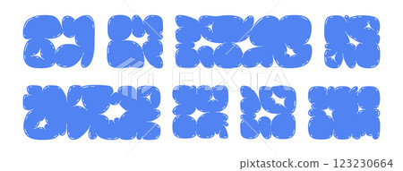 Funky clouds organic figures. Abstract puffy bubble shapes, contemporary doodle shapes flat vector illustration set. Cartoon 90s style elements Funky clouds organic figures. Abstract puffy bubble shapes, contemporary doodle shapes flat vector illustration set. Cartoon 90s style elements 123230664