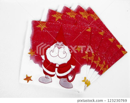 Napkins with Christmas decoration, festive mood napkins with Santa print 123230769