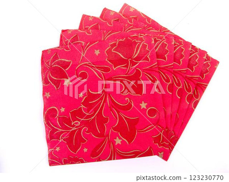 Red paper napkins with decoration ornament 123230770