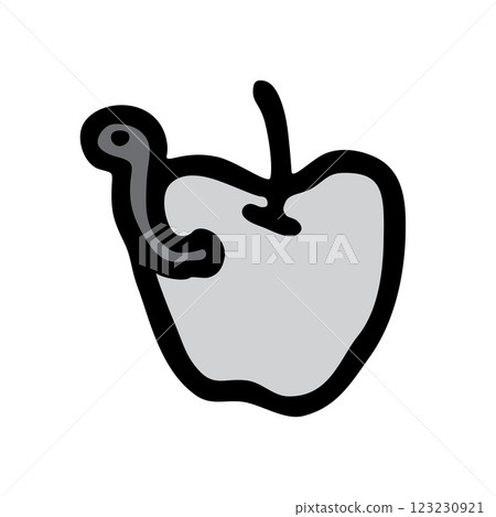 Apple doodle icon hand drawn with black line in freehand style and colored monochrome grey 123230921