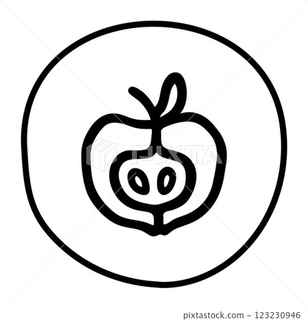 Apple half doodle icon hand drawn with black line in freehand style Apple half doodle icon hand drawn with black line in freehand style 123230946