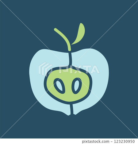 Apple half doodle icon hand drawn in a modern minimalistic style and colored Apple half doodle icon hand drawn in a modern minimalistic style and colored 123230950