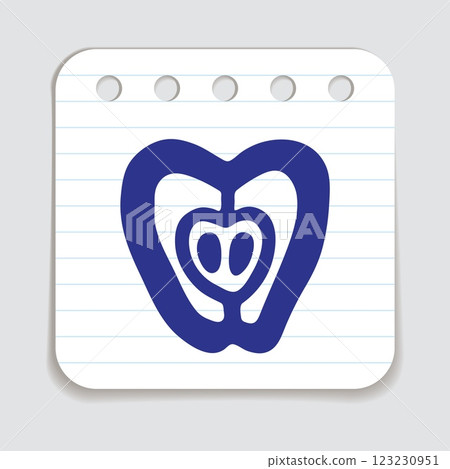 Apple half doodle icon hand drawn with blue pen on a notepaper Apple half doodle icon hand drawn with blue pen on a notepaper 123230951
