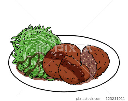 Illustration of minced meat cutlet on a plate 2 123231011